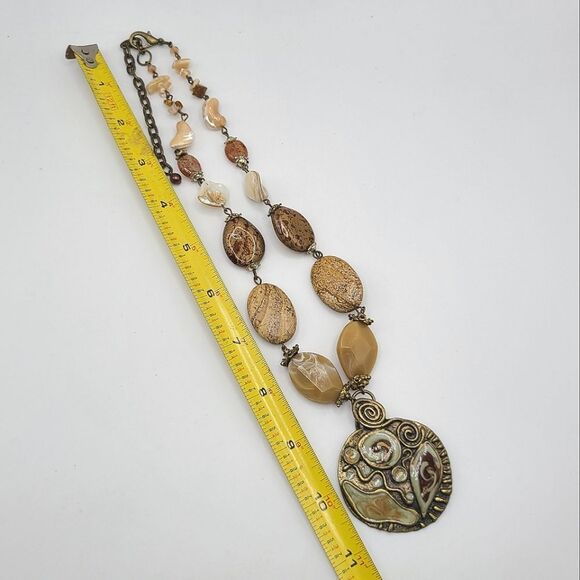 Chico's Boho Necklace, Enameled Pendant, Stone Beads - Picture 2 of 8